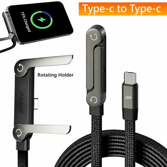 240W Type C Fast Charging Cable with Invisible Holder – 2-in-1 Mobile Stand Cable